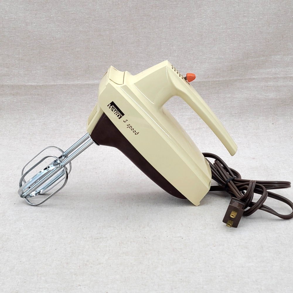 Vintage Montgomery Ward 5-Speed Electric Hand Mixer Tan/Brown Tested Works